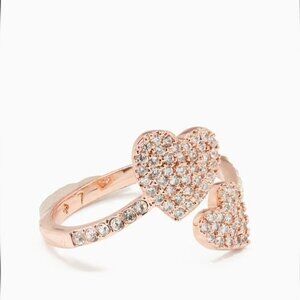 Kate Spade Yours Truly Pave Heart Ring Adjustable Clear/Rosegold - New with Tags